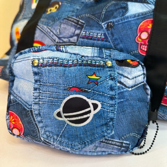 Terez x Go!Sac duffle bag denim patchwork emoji print nylon, matching mini bag - Picture 6 of 14